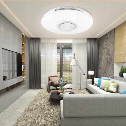 LED RGBW stropno svjetlo s mogućnošću prigušivanja i zvučnikom LED/60W/230V 3000-6000K Ø 40 cm bijela + daljinski upravljač
