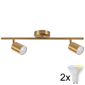 LED RGBW ugradna spot svjetiljka GOLDI s mogućnošću prigušivanja 2xGU10/4,8W/230V 3000K zlatna + daljinski upravljač
