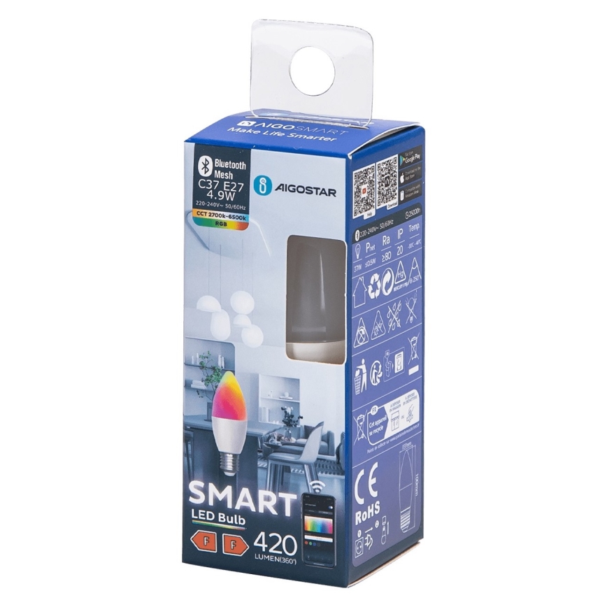 LED RGBW Prigušiva žarulja C37 E27/4,9W/230V 2700-6500K - Aigostar