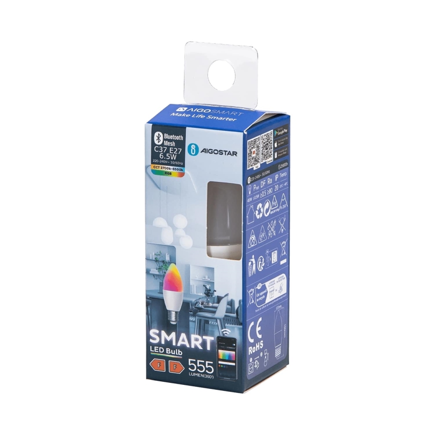 LED RGBW Prigušiva žarulja C37 E27/6,5W/230V 2700-6500K - Aigostar