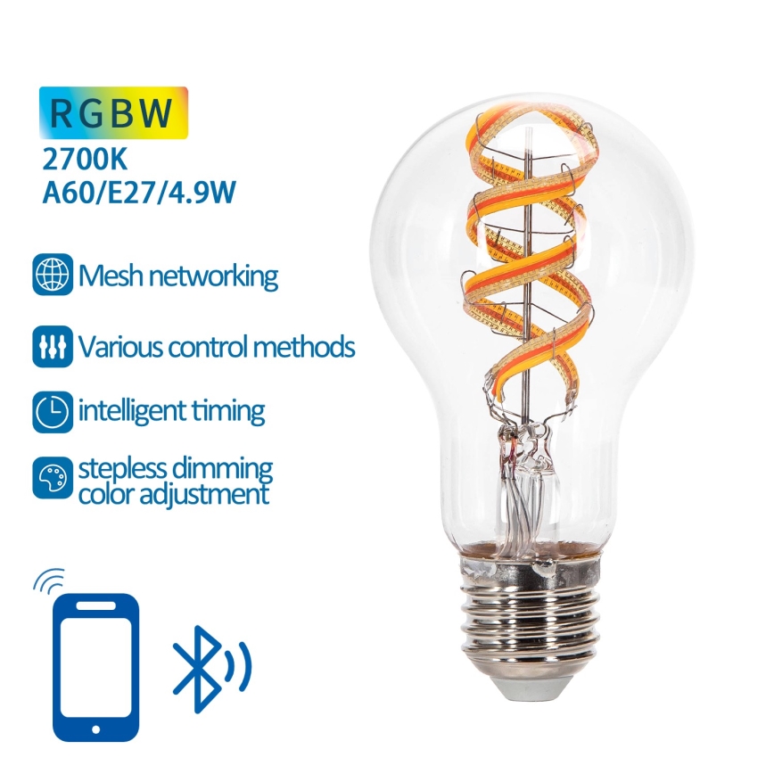 LED RGBW Prigušiva žarulja FILAMENT MESH Smart A60 E27/4,9W/230V 2700K - Aigostar