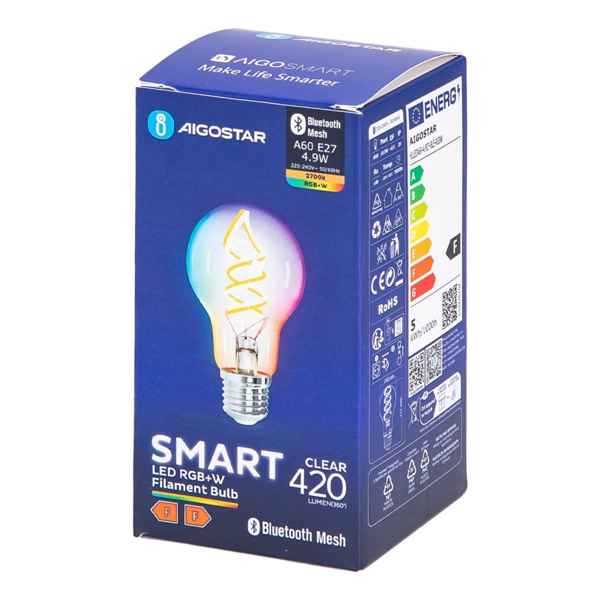 LED RGBW Prigušiva žarulja FILAMENT MESH Smart A60 E27/4,9W/230V 2700K - Aigostar