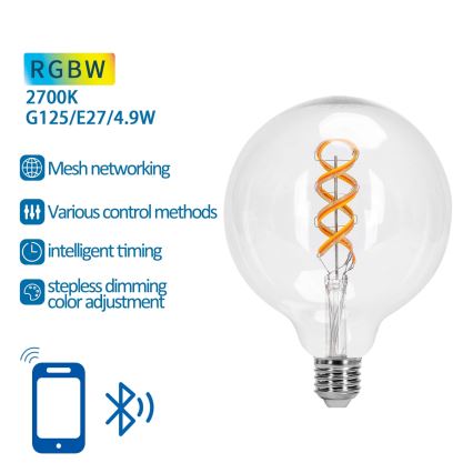 LED RGBW Prigušiva žarulja FILAMENT MESH Smart G125 E27/4,9W/230V 2700K - Aigostar