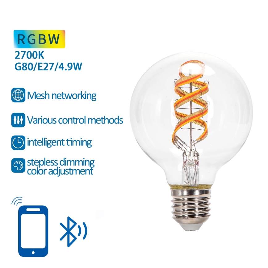 LED RGBW Prigušiva žarulja FILAMENT MESH Smart G80 E27/4,9W/230V 2700K - Aigostar