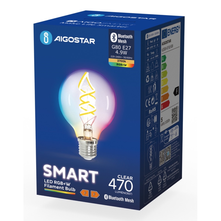LED RGBW Prigušiva žarulja FILAMENT MESH Smart G80 E27/4,9W/230V 2700K - Aigostar