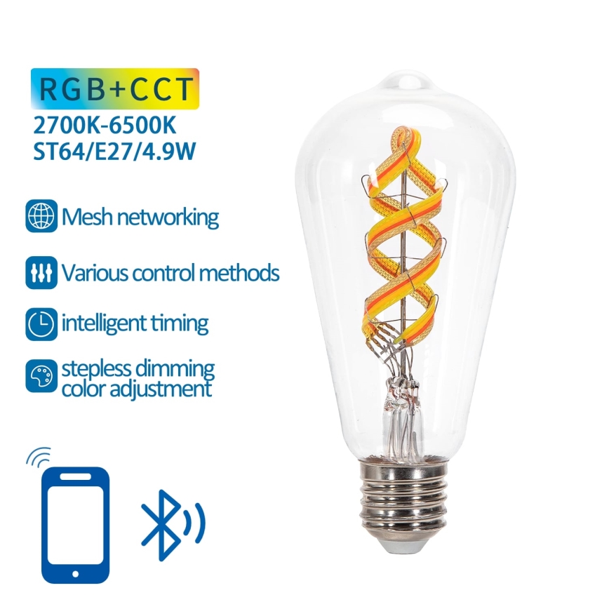LED RGBW Prigušiva žarulja FILAMENT MESH Smart ST64 E27/4,9W/230V 2700-6500K - Aigostar