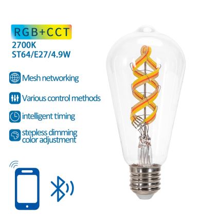 LED RGBW Prigušiva žarulja FILAMENT MESH Smart ST64 E27/4,9W/230V 2700K - Aigostar