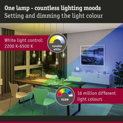 LED RGBW zatamnjujuća žarulja FILAMENT E27/6,3W/230V 2200-6500K - Paulmann 29156