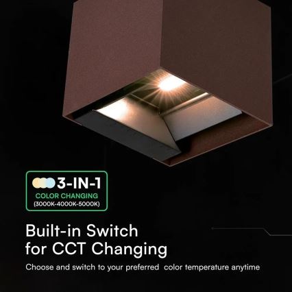 LED solarna zidna svjetiljka sa senzorom LED/9W/3,7V 3000/4000/5000K IP65 2600 mAh smeđa