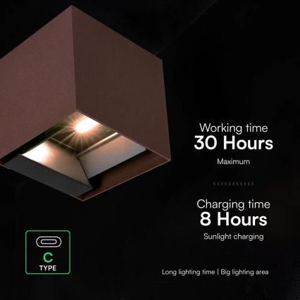 LED solarna zidna svjetiljka sa senzorom LED/9W/3,7V 3000/4000/5000K IP65 2600 mAh smeđa