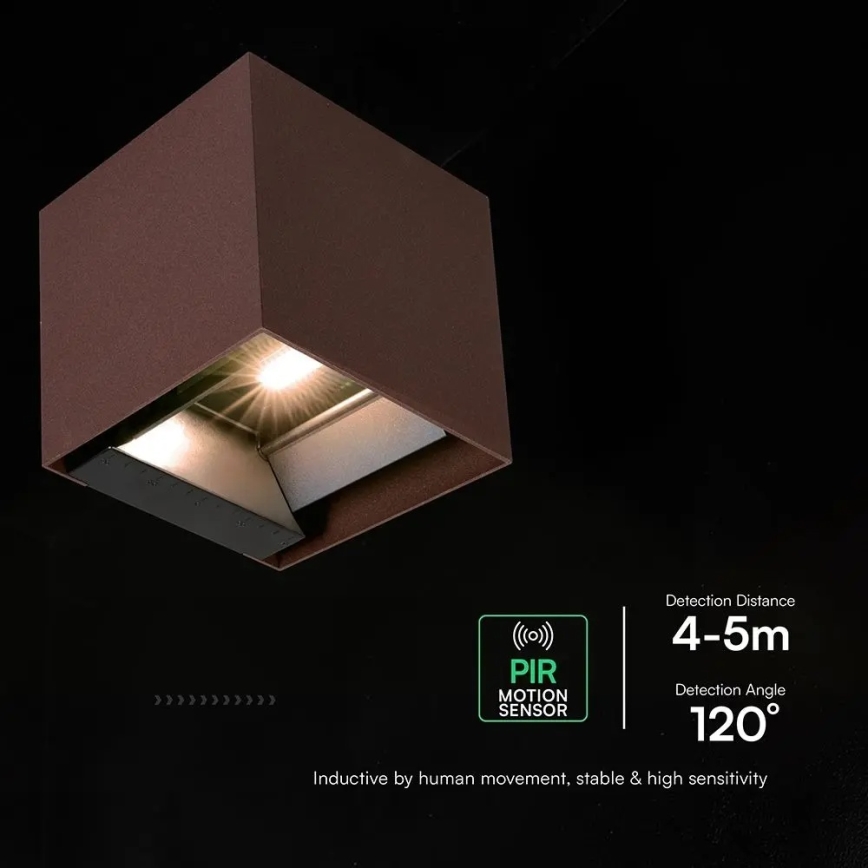 LED solarna zidna svjetiljka sa senzorom LED/9W/3,7V 3000/4000/5000K IP65 2600 mAh smeđa