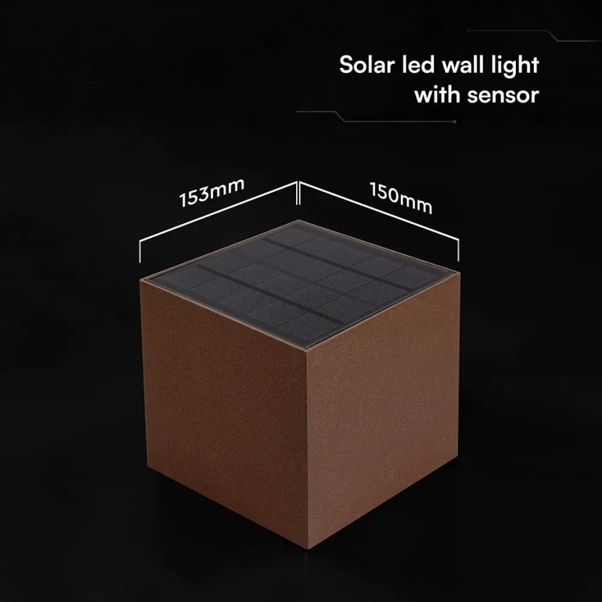 LED solarna zidna svjetiljka sa senzorom LED/9W/3,7V 3000/4000/5000K IP65 2600 mAh smeđa