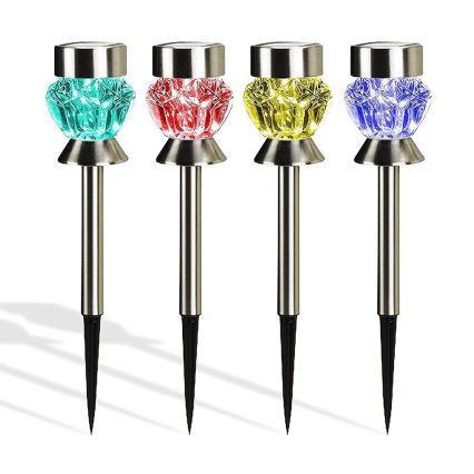 LED Solarna lampa CRYSTAL 2xLED-RGB/0,02W/1xAAA mat krom IP44
