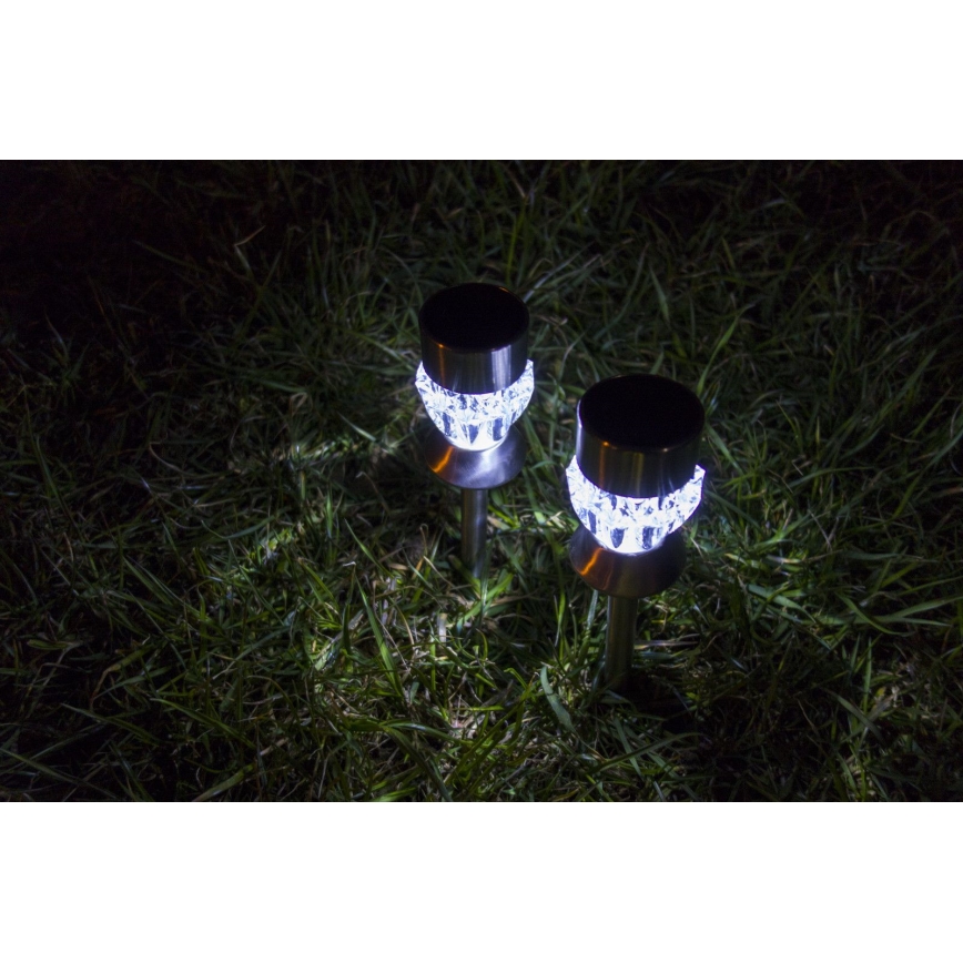 LED Solarna lampa CRYSTAL 2xLED-RGB/0,02W/1xAAA mat krom IP44