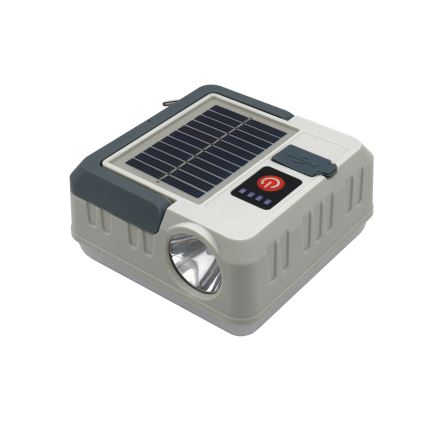 LED Prigušiva punjiva solarna lampa s funkcijom powerbanka LED/1W/5,5V 8000K IPX4 1200 mAh siva
