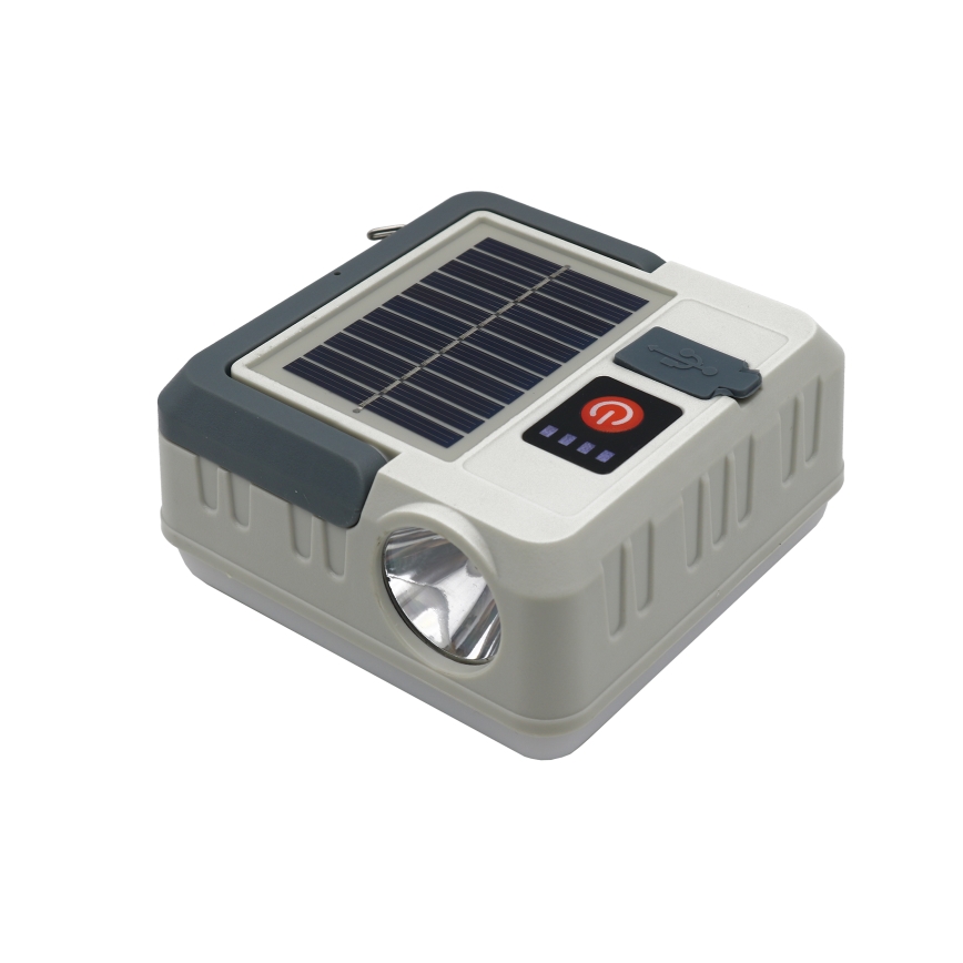 LED Prigušiva punjiva solarna lampa s funkcijom powerbanka LED/1W/5,5V 8000K IPX4 1200 mAh siva