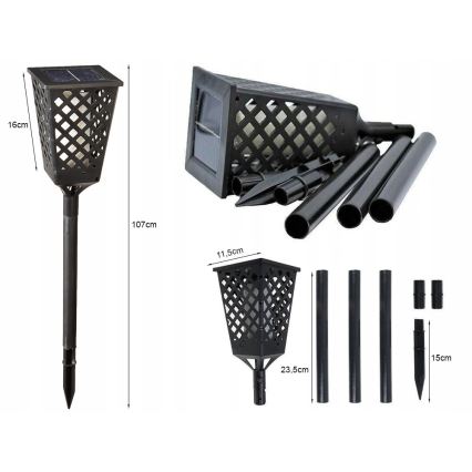 LED solarna lampa sa senzorom LED/0,6W/5,5V IP65 2000 mAh 107 cm crna