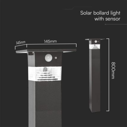 LED Solarna lampa sa senzorom LED/2,5W/3,7V IP54 3000K