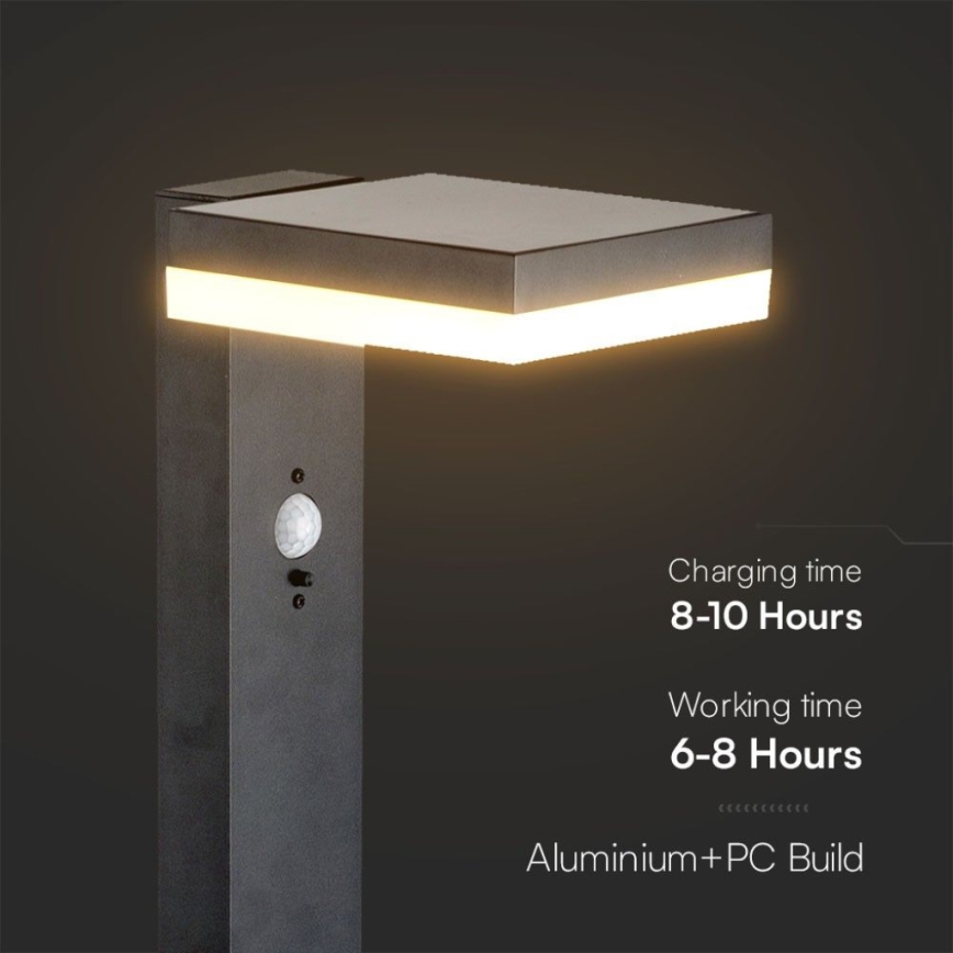 LED Solarna lampa sa senzorom LED/2W/3,7V IP54 3000K uglast crna