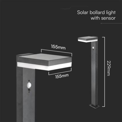 LED Solarna lampa sa senzorom LED/2W/3,7V IP54 3000K uglast crna