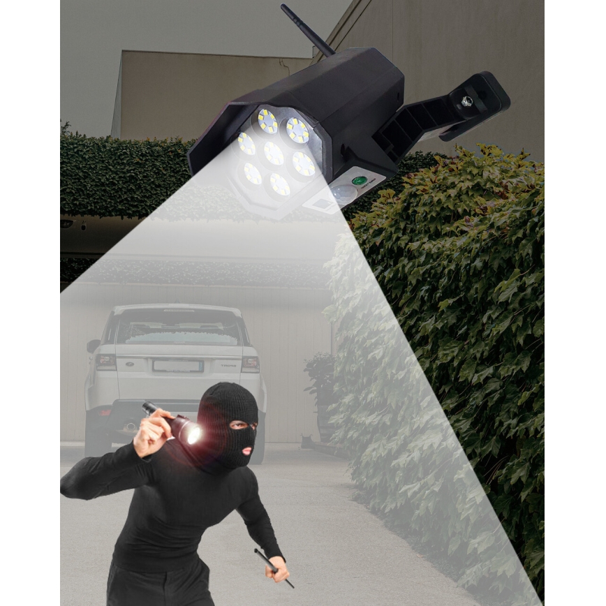 LED Solarna lažna sigurnosna kamera sa senzorom LED/3,7V 1200 mAh IP44 crna + daljinski upravljač