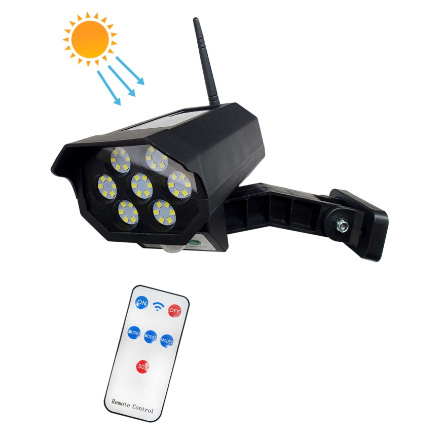 LED Solarna lažna sigurnosna kamera sa senzorom LED/3,7V 1200 mAh IP44 crna + daljinski upravljač