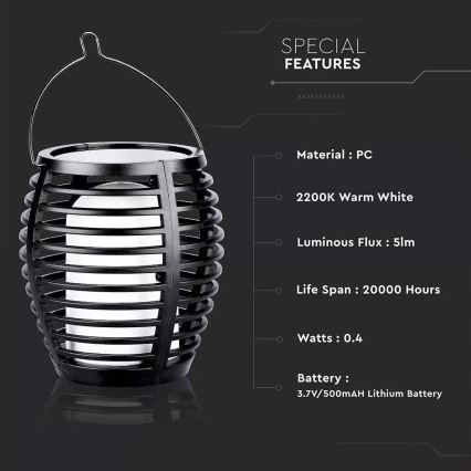 LED Solarna svjetiljka FLAME 4u1 1xLED/0,45W/3,7V IP44 500 mAh