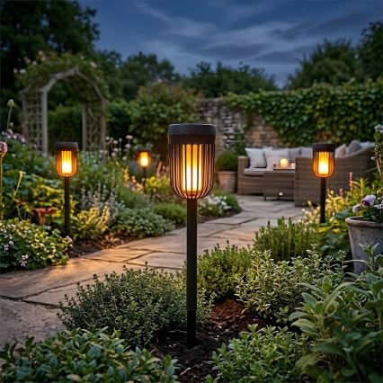 LED solarna svjetiljka FLAME LED/1,2V 100 mAh 1800K 37 cm IP44 crna