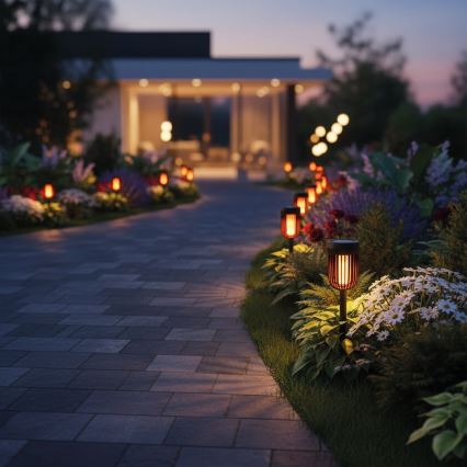 LED solarna svjetiljka FLAME LED/1,2V 100 mAh 1800K 37 cm IP44 crna