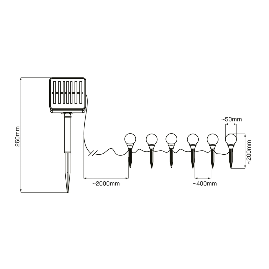LED Solarna svjetiljka KULKI 6xLED/1,2V 600 mAh 4,3 m IP44 crna/bijela