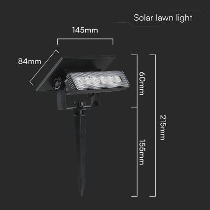 LED Solarna svjetiljka LED/0,9W/3,7V 3000K IP65 1200 mAh crna