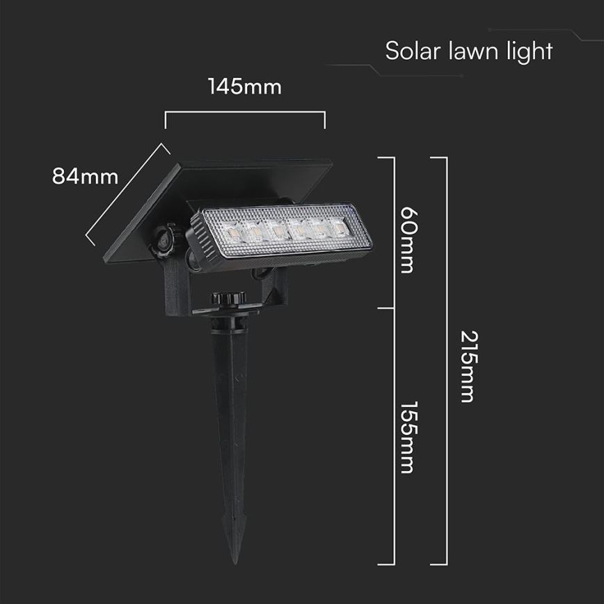 LED Solarna svjetiljka LED/0,9W/3,7V 3000K IP65 1200 mAh crna