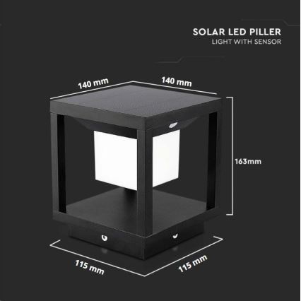 LED solarna svjetiljka sa senzorom LED/2W/5,5V 3000K IP65 2600 mAh crna