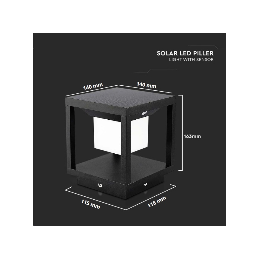 LED solarna svjetiljka sa senzorom LED/2W/5,5V 3000K IP65 2600 mAh crna