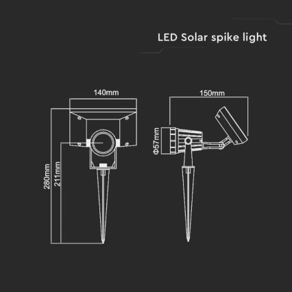 LED Solarna svjetiljka SPIKE LED/2W/5,5V IP65 3000K 1200 mAh