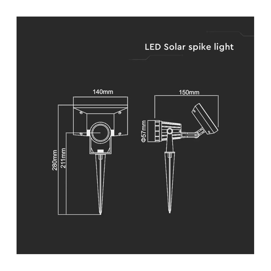 LED Solarna svjetiljka SPIKE LED/2W/5,5V IP65 4000K 1200 mAh