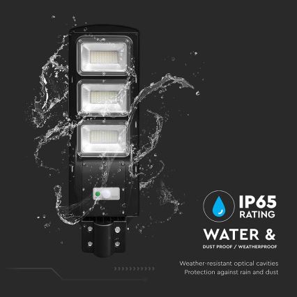 LED solarna ulična lampa s mogućnošću prigušivanja, senzorom pokreta i sumraka LED/12W/3,2V 6000K IP65 10000 mAh crna + daljinski upravljač