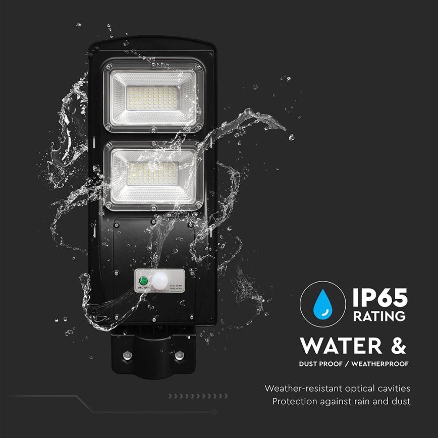 LED solarna ulična lampa s podesivim svjetlom, senzorom pokreta i sumraka LED/8W/3,2V 6000K IP65 9000 mAh crna + daljinski upravljač