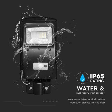 LED solarna ulična lampa s mogućnošću prigušivanja, senzorom pokreta i sumraka LED/6W/3,2V 6000K IP65 5000 mAh crna + daljinski upravljač