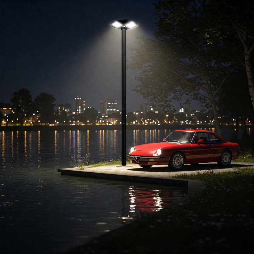 LED solarna ulična lampa s prigušivanjem svjetla i senzorom LED/15W/6V 11000 mAh 6500K IP65 crna + daljinski upravljač