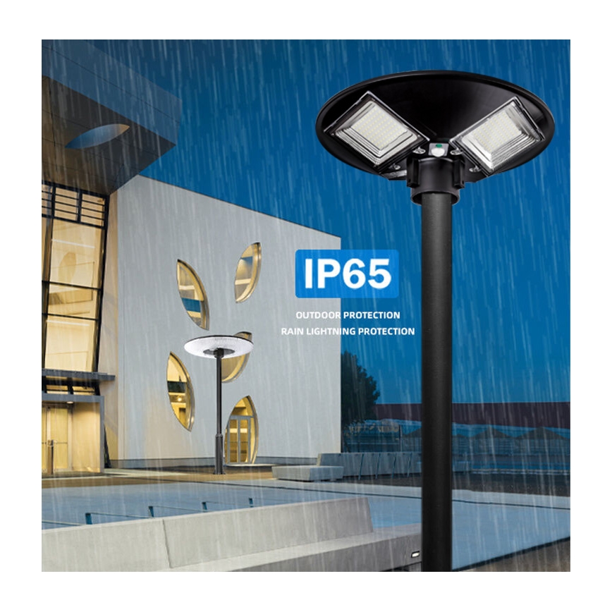 LED solarna ulična lampa s prigušivanjem svjetla i senzorom LED/15W/6V 11000 mAh 6500K IP65 crna + daljinski upravljač