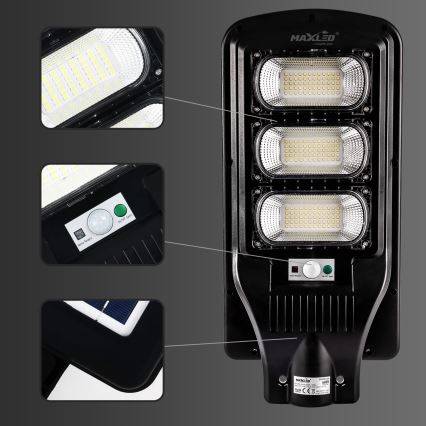 LED solarna ulična lampa s prigušivanjem i senzorom LED/180W/6V 11000 mAh 6500K IP65 crna + daljinski upravljač