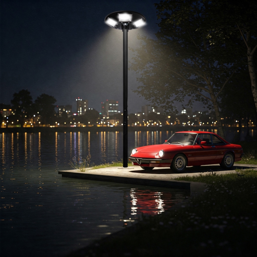 LED solarna ulična lampa s prigušivanjem i senzorom LED/22W/6V 18000 mAh 6500K IP65 crna + daljinski upravljač