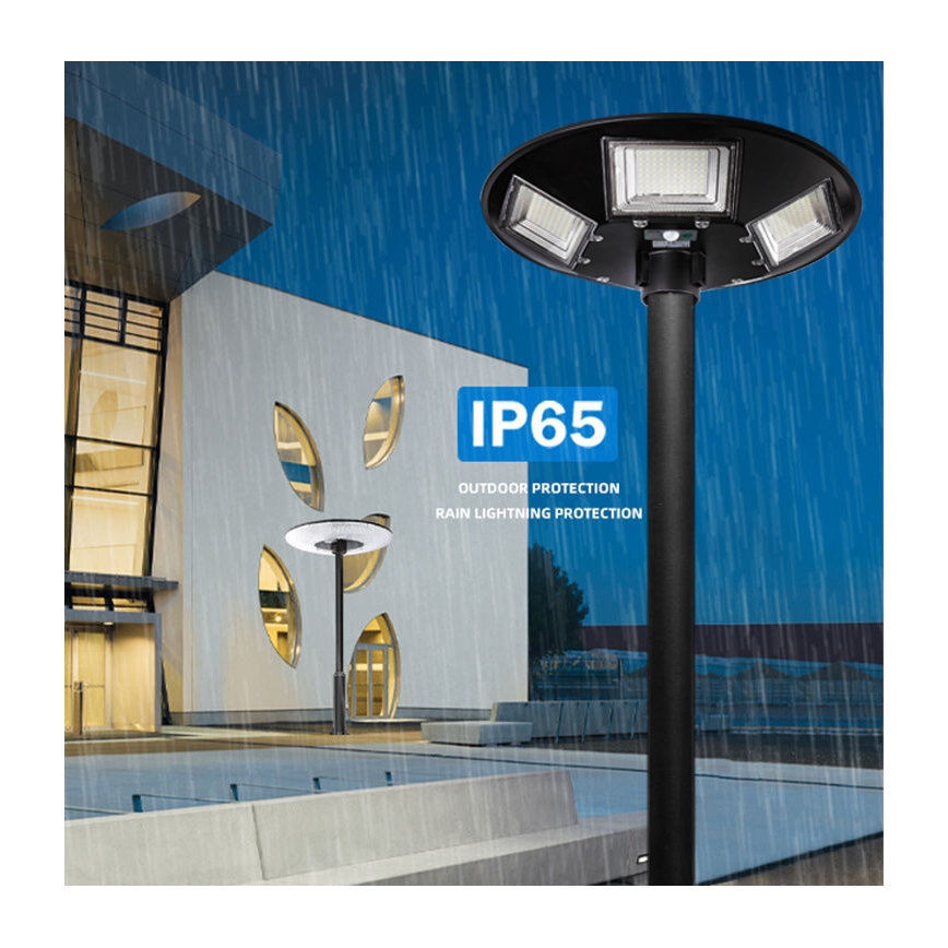 LED solarna ulična lampa s prigušivanjem i senzorom LED/22W/6V 18000 mAh 6500K IP65 crna + daljinski upravljač