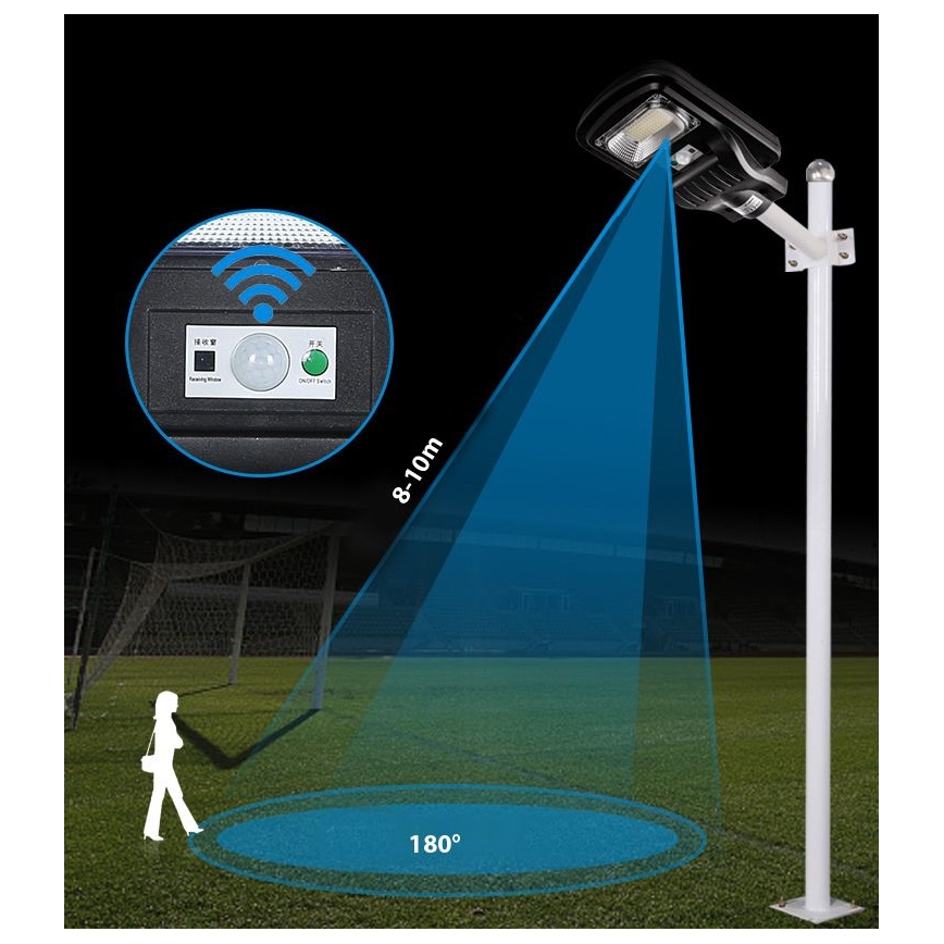 LED solarna ulična lampa s prigušivanjem svjetla i senzorom LED/60W/6V 5500 mAh 6500K IP65 crna + daljinski upravljač