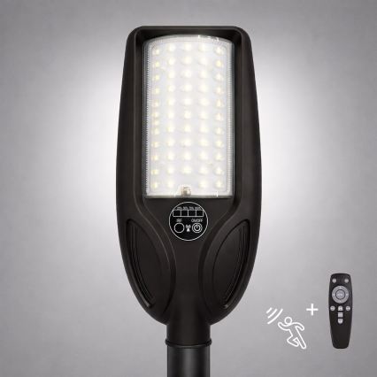 LED solarna ulična svjetiljka VENICE s prigušivanjem i senzorom LED/50W/3,2V 4000 mAh IP65 crna + daljinski upravljač