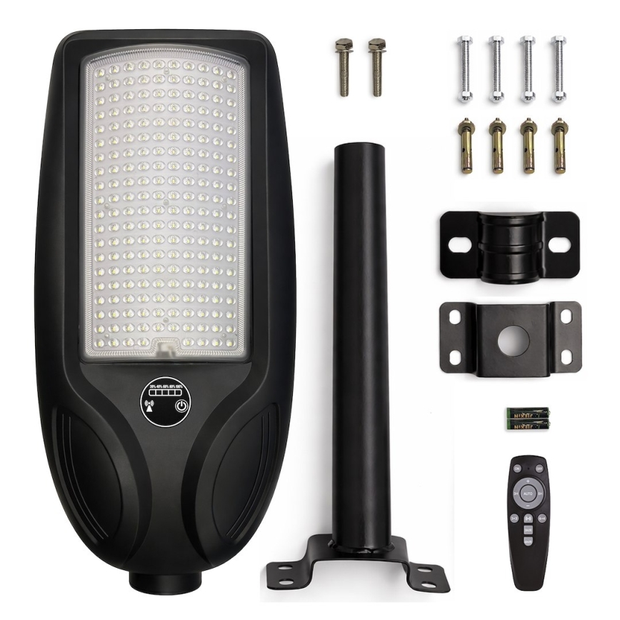 LED solarna ulična svjetiljka s mogućnošću prigušivanja i senzorom VENICE LED/200W/3,2V 12000 mAh IP65 crna + daljinski upravljač