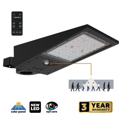 LED solarna ulična svjetiljka sa senzorom i mogućnošću prigušivanja STREET LED/30W/9,6V 3000/4000K 6000 mAh IP65 + s daljinskim upravljačem