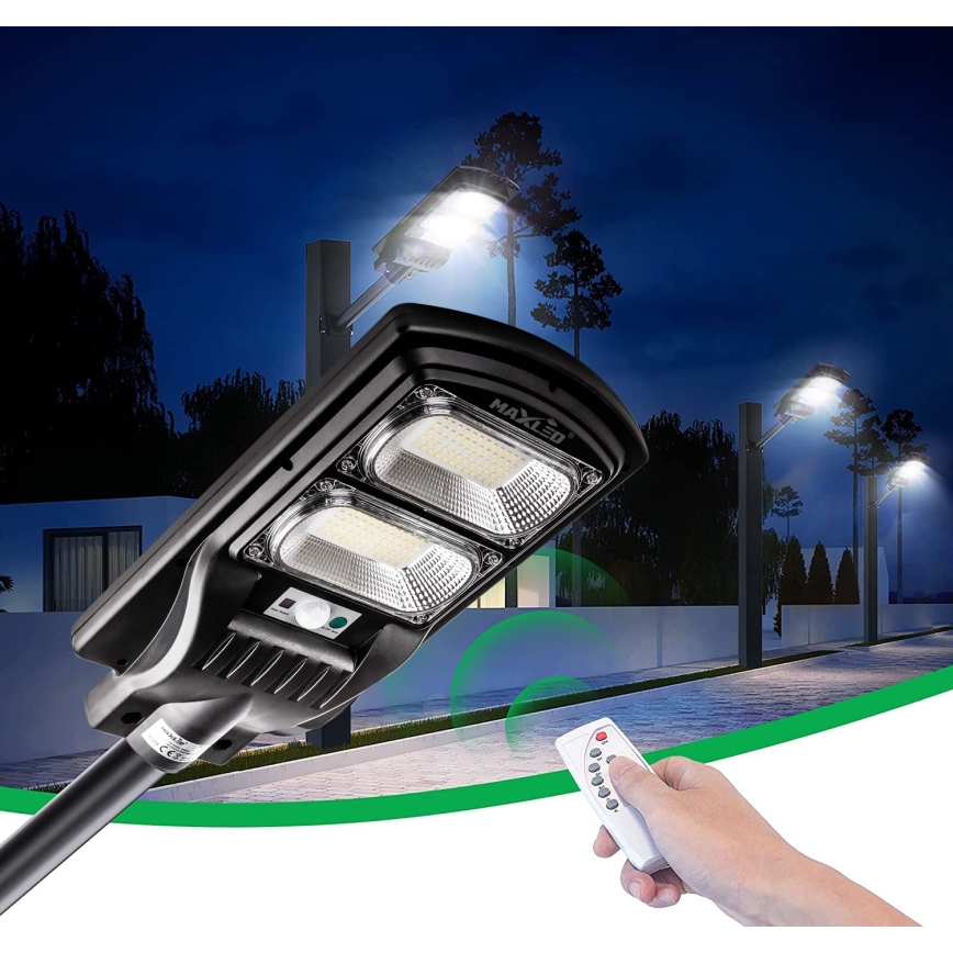 LED Prigušiva solarna ulična svjetiljka sa senzorom LED/120W/6V 6500K IP65 crna + daljinski upravljač