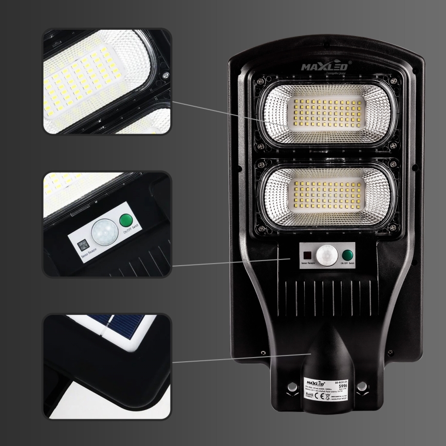 LED Prigušiva solarna ulična svjetiljka sa senzorom LED/120W/6V 6500K IP65 crna + daljinski upravljač